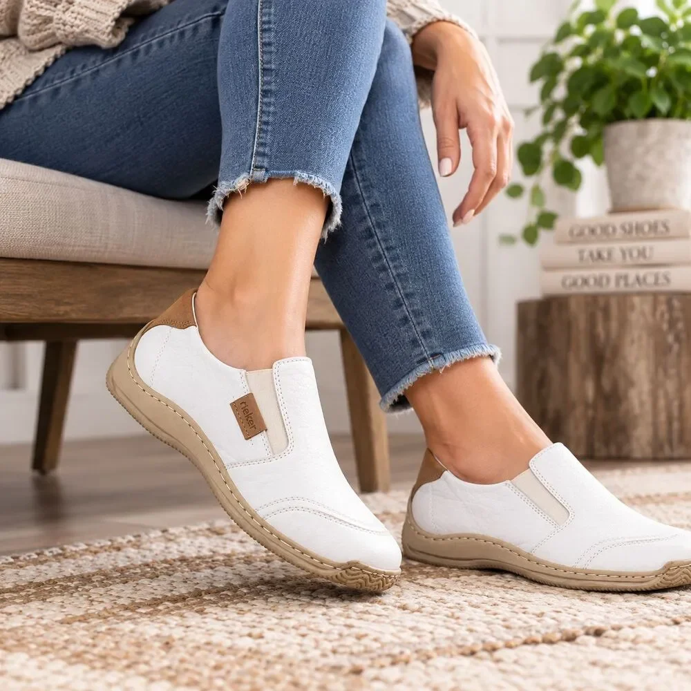 Rieker Women's White Leather Slip-On Comfort Walking Shoes – EU 40 / US 9